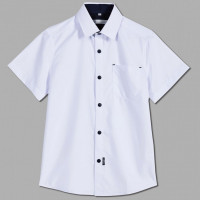 Сорочка детская короткий рукав разменый ряд 31/128-134-38/170-176 цвет темно-синий Делорас арт.C71468S на кнопках