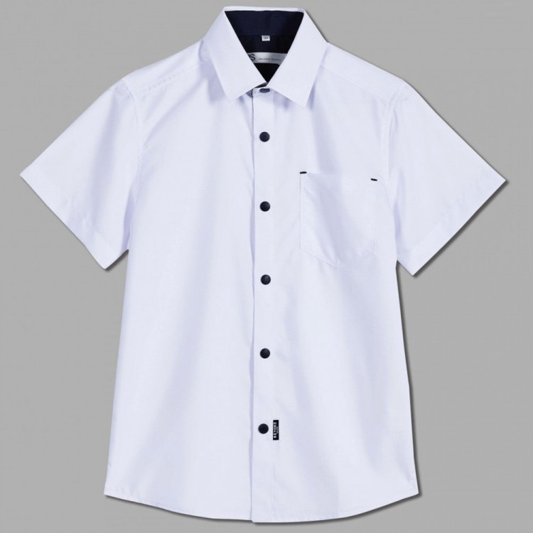 Сорочка детская короткий рукав разменый ряд 31/128-134-38/170-176 цвет темно-синий Делорас арт.C71468S на кнопках