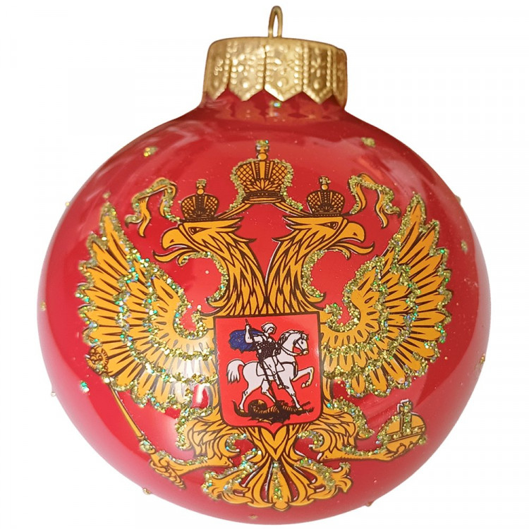 Шар стекло 10см (серия Премиум) "Герб Россиий_красный" п/у арт.КУ-100-224327/2п