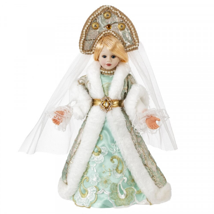 Игрушка декор. "Снегурочка с ёмкостью д/подарков" 35см цв.зеленый/золото арт.807860