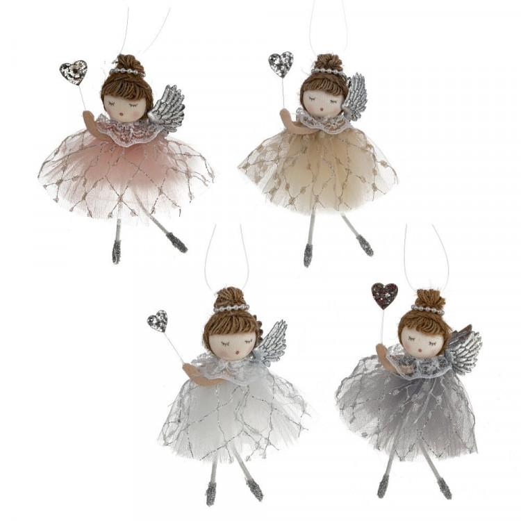 Украшение декор.подвесное текстиль "Ангел" 15см цв.асс. 4вида арт.791281