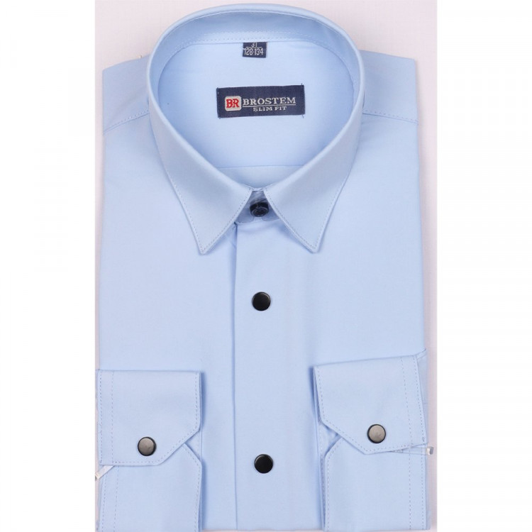 Сорочка детская приталенная длинный рукав размерный ряд 29/116-122-36/158-164  цвет голубой Brostem арт.DS1A60-4706d** на кнопках