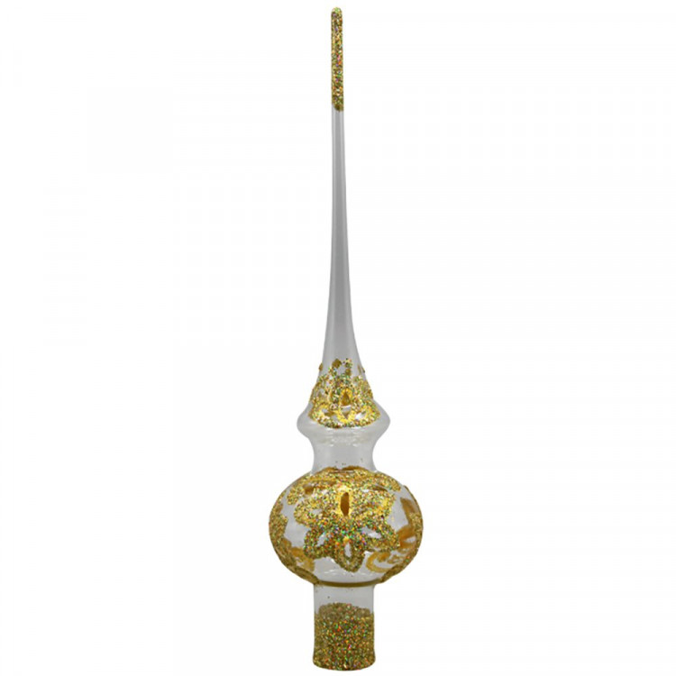 Наконечник на ёлку стекло 28см "Верхушка.Золотой цветок" п/у арт.КВ-224244