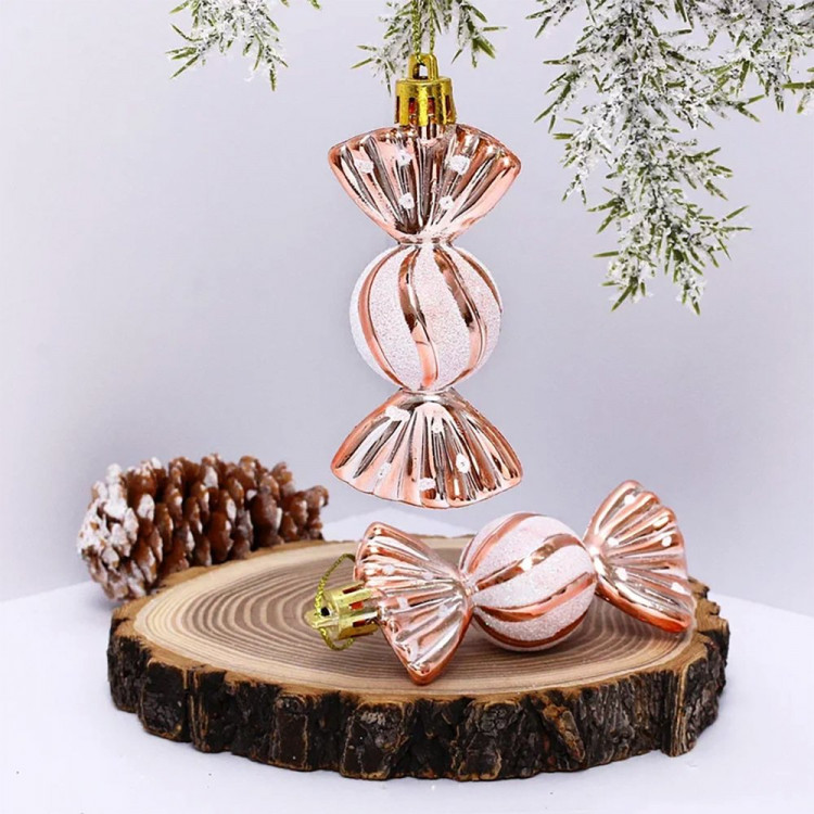 Фигурка на ёлку пластик 08см "Конфетки. Очарование" 02шт/наб. цв.роз.золото арт.916-886