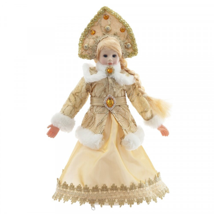 Игрушка декор. "Снегурочка с ёмкостью д/подарков" 36см в золотой шубке арт.822912