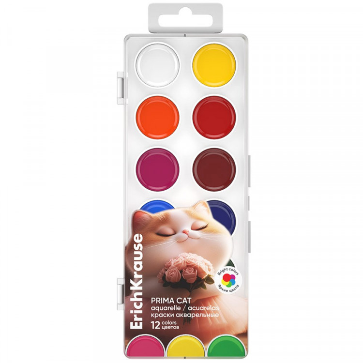 Акварель 12 цветов (ErichKrause) Prima Cat пластиковая коробка без кисти арт 65409 Акварель 12 цветов (ErichKrause) Prima Cat пластиковая коробка без кисти арт 65409