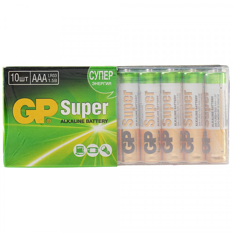 Батарейки GP Super LR03 (ААА) алкалиновые BL10 отрывной (Ст.10) Батарейки GP Super LR03 (ААА) алкалиновые BL10 отрывной (Ст.10)