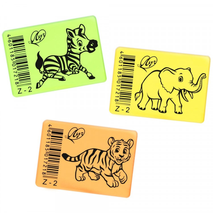 Ластик (ЛУЧ) ZOO Z1 (35*25*8мм) флуоресцентный ассорти арт.31С 1968-08