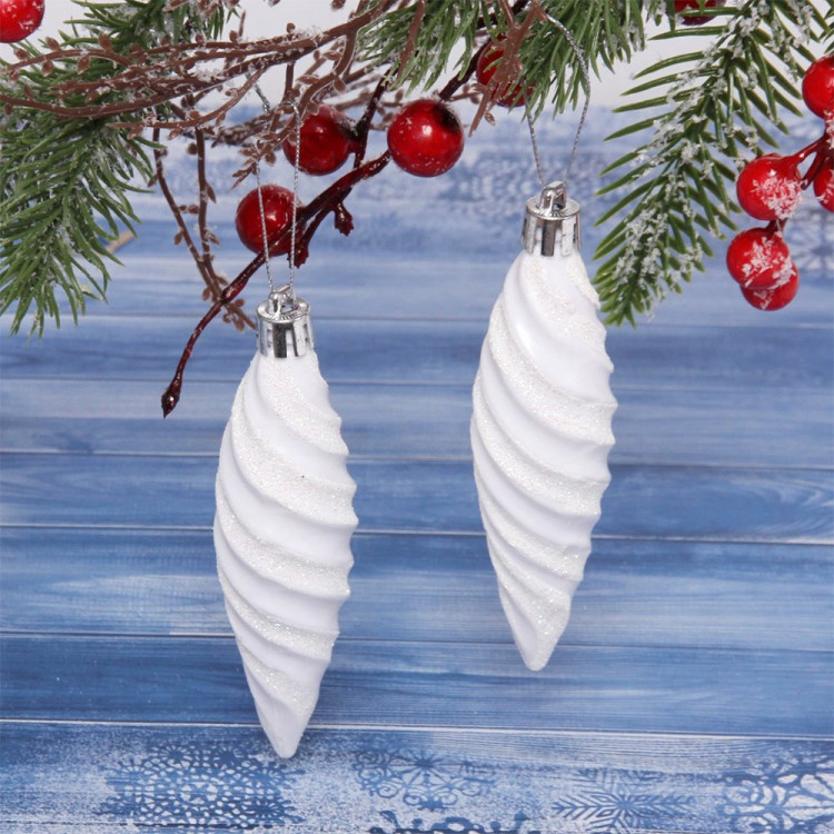 Фигурка на ёлку пластик 10см "Сосулька витая" 02шт/наб. цв.белый арт.916-0418