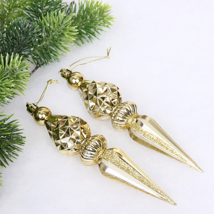 Украшение декор.подвеска пластик "Сосулька граненая" 17,8см 02шт/наб. цв.золото арт.916-1197