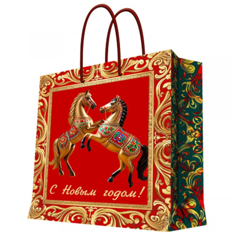 Пакет подароч. бумаж. 40,6*33см "Лошадки" цв.красный арт.95790FE