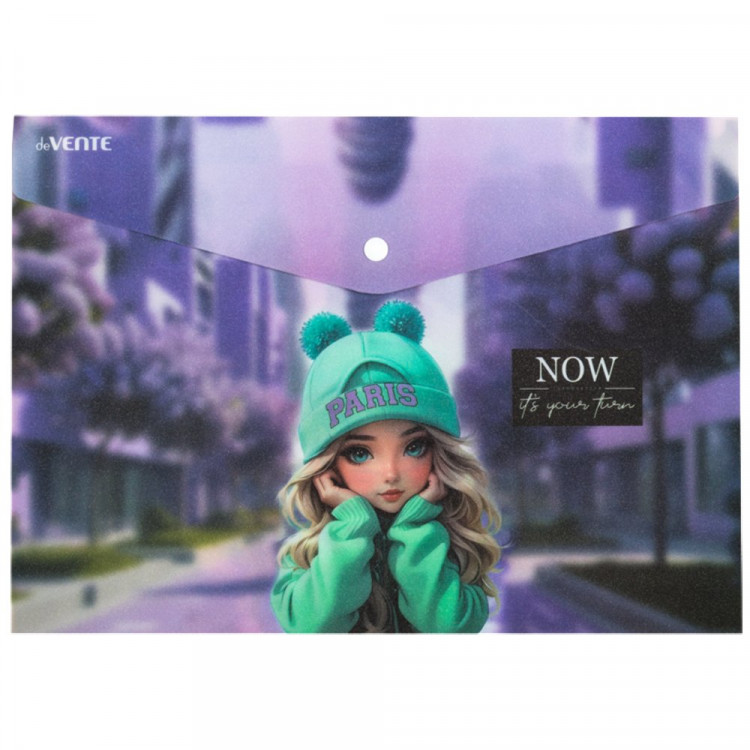 Папка-конверт на кнопке А4 (deVENTE) 180мкм Paris Girl арт.3079563