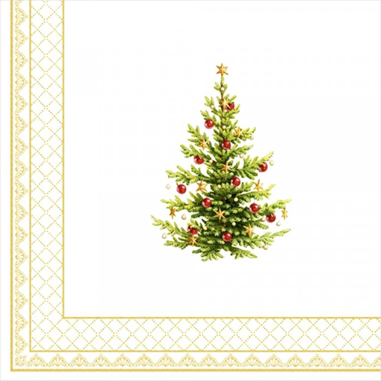 Салфетки бумажные 33*33см 3 слоя 20шт/уп. Bouquet "Новогодняя скатерть с ёлочкой" арт.25405