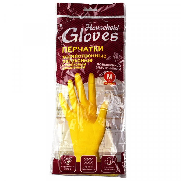 Перчатки хозяйственные латексные с х/б напылением Gloves "Для деликатной уборки" размер M арт.403-083 Перчатки хозяйственные латексные с х/б напылением Gloves "Для деликатной уборки" размер M арт.403-083