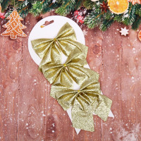Украшение декоративное "Бант" 11*11см 03шт/наб. "Зимнее очарование" цв.золото арт.185-0763