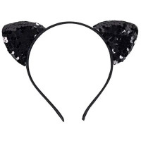 Ободок "Ушки кошки" пайетки цв.черный арт.1501-6927
