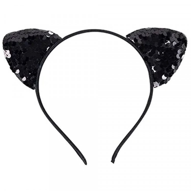 Ободок "Ушки кошки" пайетки цв.черный арт.1501-6927