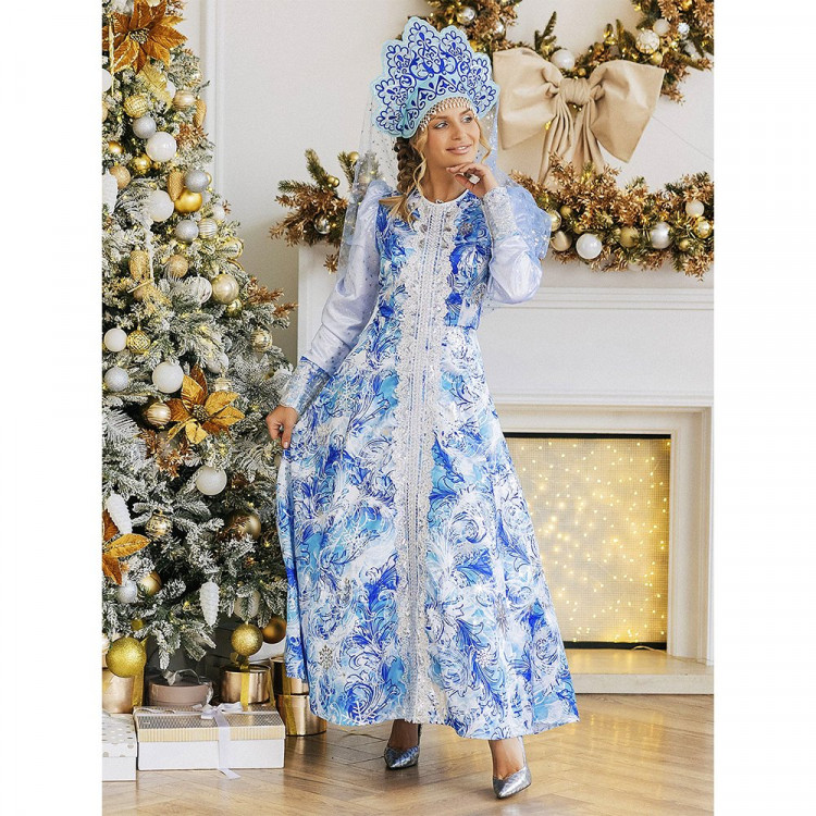 Костюм взрослый Снегурочка Царевна (платье, кокошник) р.44, р.50 арт.3044 к-24