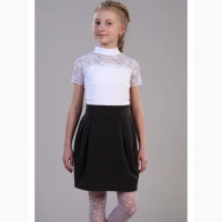 Джемпер для девочки трикотажный (Ликру) короткий рукав цвет белый арт.7052 КАМЕЛИЯ размерный ряд 36/146-42/164