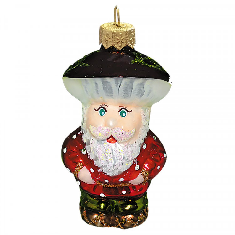 Украшение на ёлку стекло 10см "Дедушка грибок" п/у арт.ФУ-569