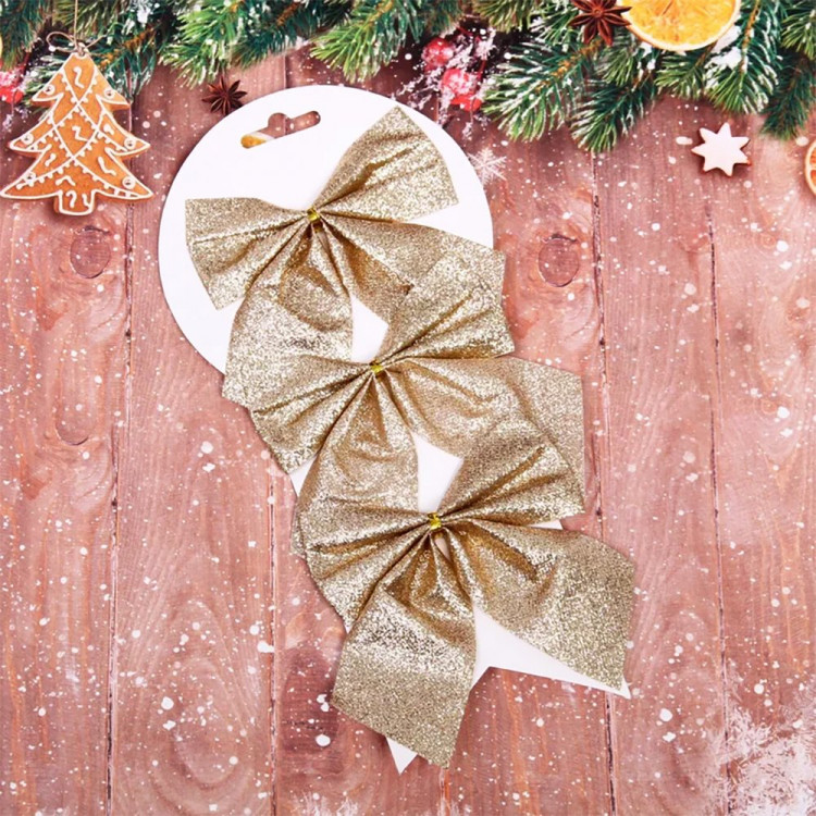 Украшение декоративное "Бант" 11*11см 03шт/наб. "Зимнее очарование" цв.шампань арт.185-0764 Украшение декоративное "Бант" 11*11см 03шт/наб. "Зимнее очарование" цв.шампань арт.185-0764
