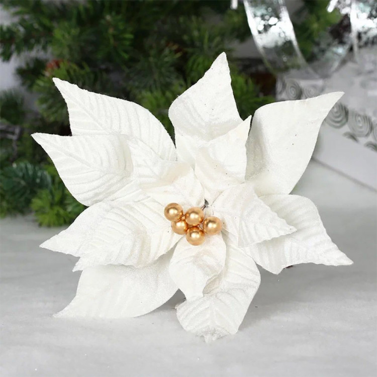 Украшение декор. "Цветок. Пуансеттия утренняя роса" 27см цв.белый арт.259-678