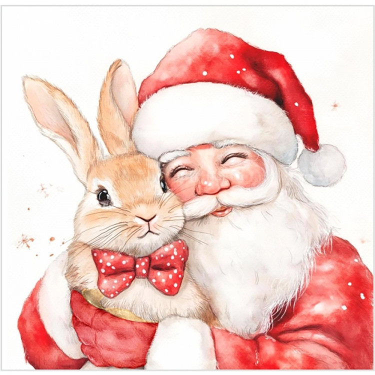 Салфетки бумажные 33*33см 3 слоя 20шт/уп. Bouquet "Дед Мороз с кроликом" арт.25431