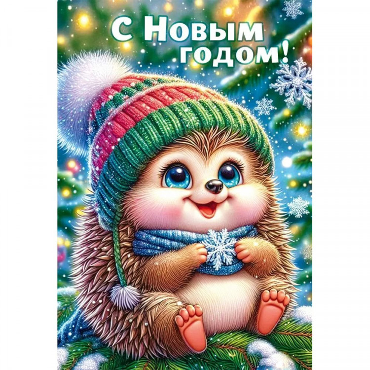 Бирка-открытка д/подарков А8 "С Новым годом. Ёжик" арт.90001164 Бирка-открытка д/подарков А8 "С Новым годом. Ёжик" арт.90001164