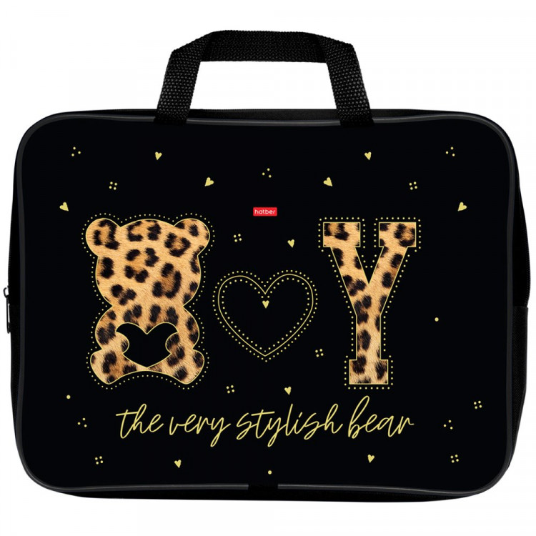 Папка А4 текстиль на молнии ручка-тесьма (Hatber) Стильный мишка 3D фольга арт.NSn_31110