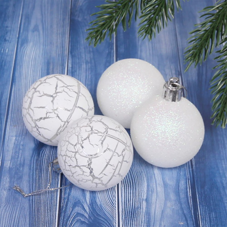 Набор шаров 05см 04шт/наб. "Микс фактур" цв.белый/рельеф арт.201-1036