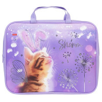 Папка А4 текстиль на молнии ручка-тесьма (Hatber) Мяу стори 3D фольга арт.NSn_31111