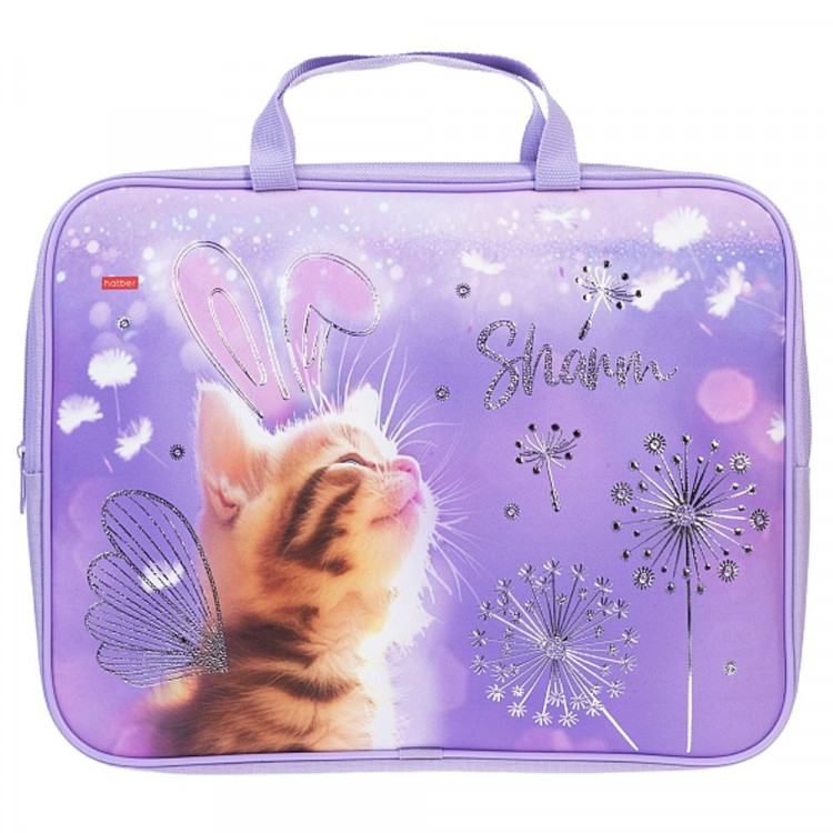 Папка А4 текстиль на молнии ручка-тесьма (Hatber) Мяу стори 3D фольга арт.NSn_31111