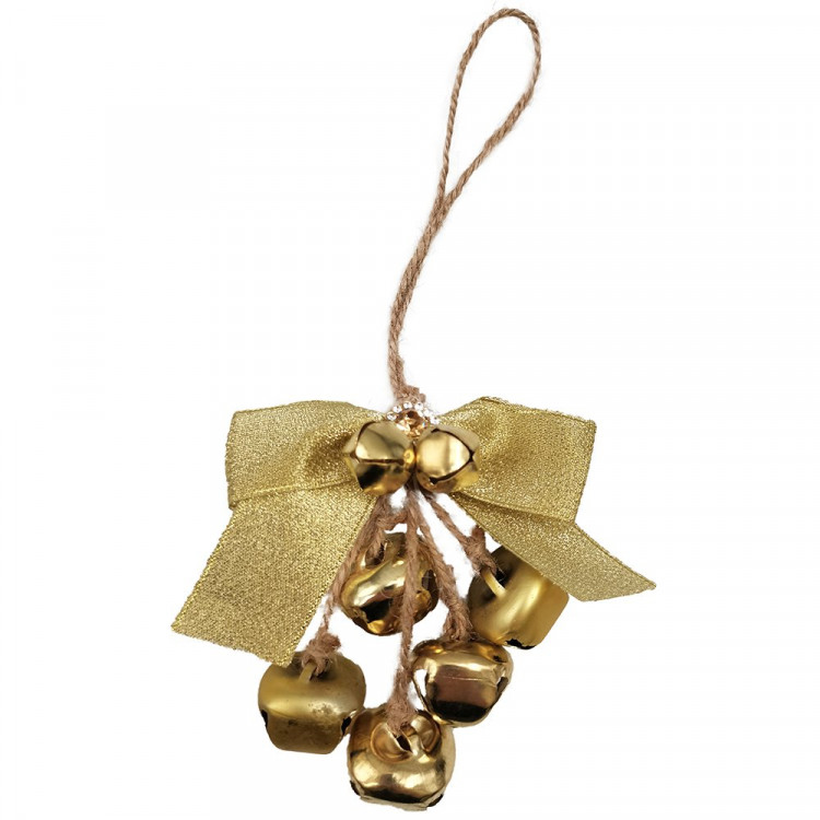 Украшение декор.подвеска металл. "Бубенчики с декором" 19*8см, гроздь цв.золото арт.91038