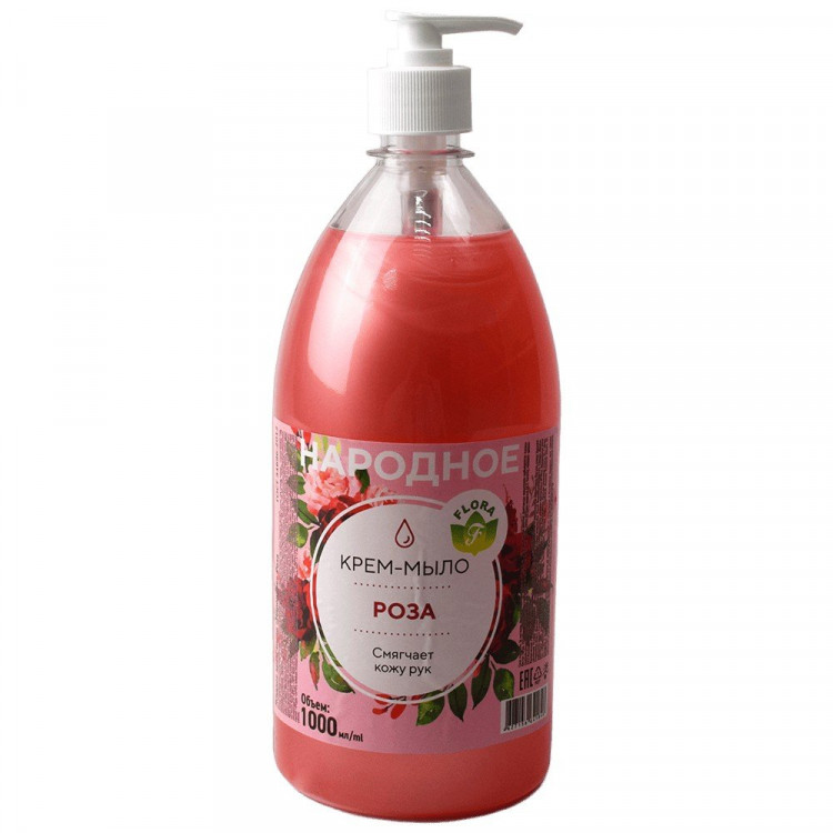 т/м жидкое 1л дозатор Народное роза (крем) (Ст.12) т/м жидкое 1л дозатор Народное роза (крем) (Ст.12)