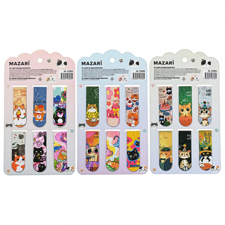 Закладка-магнит (Mazari) Котики 6 штук 5,8х2см ассорти арт.M-3389