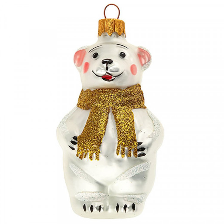 Украшение декоративное стекло 09см "Мишутка в шарфе" золото п/у арт.ФУ-739/1/2