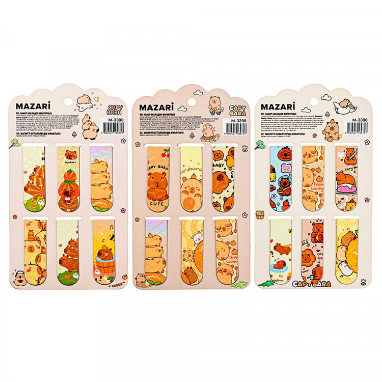 Закладка-магнит (Mazari) Капибара 6 штук 5,8х2см ассорти арт.M-3390