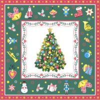 Салфетки бумажные 33*33см 3 слоя 20шт/уп. Bouquet "Новогодняя сказка на зеленом" арт.57107