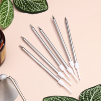 Свечи д/торта с подставкой 06шт/наб. "Ройс" 13см серебристый металлик арт.4710821 Свечи д/торта с подставкой 06шт/наб. "Ройс" 13см серебристый металлик арт.4710821