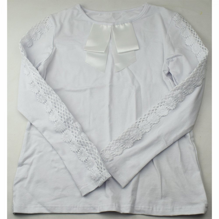 Джемпер для девочки трикотажный (Ликру) длинный рукав цвет белый арт.0241 ФРИДА размерный ряд 32/128-40/158 Джемпер для девочки трикотажный (Ликру) длинный рукав цвет белый арт.0241 ФРИДА размерный ряд 32/128-40/158