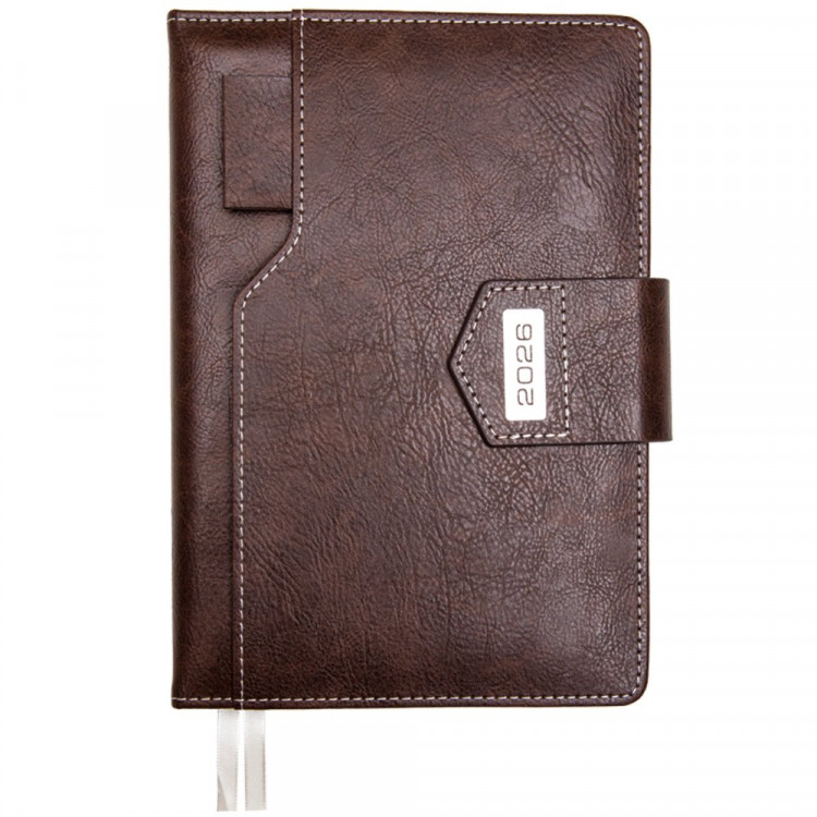 Ежедневник А5 2026 к/з deVENTE "Prestige" темно-коричневый, 168л, 2 ляссе магнит. заст арт.2232662