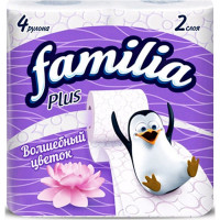Бумага туалетная 2-слоя втулка 4 рулона в упаковке Волшебный цветок Familia Plus