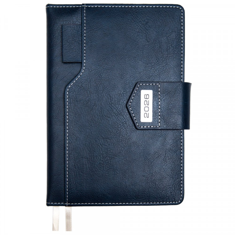 Ежедневник А5 2026 к/з deVENTE "Prestige" синий, 168л, 2 ляссе магнит. заст арт.2232663 (Ст.12)