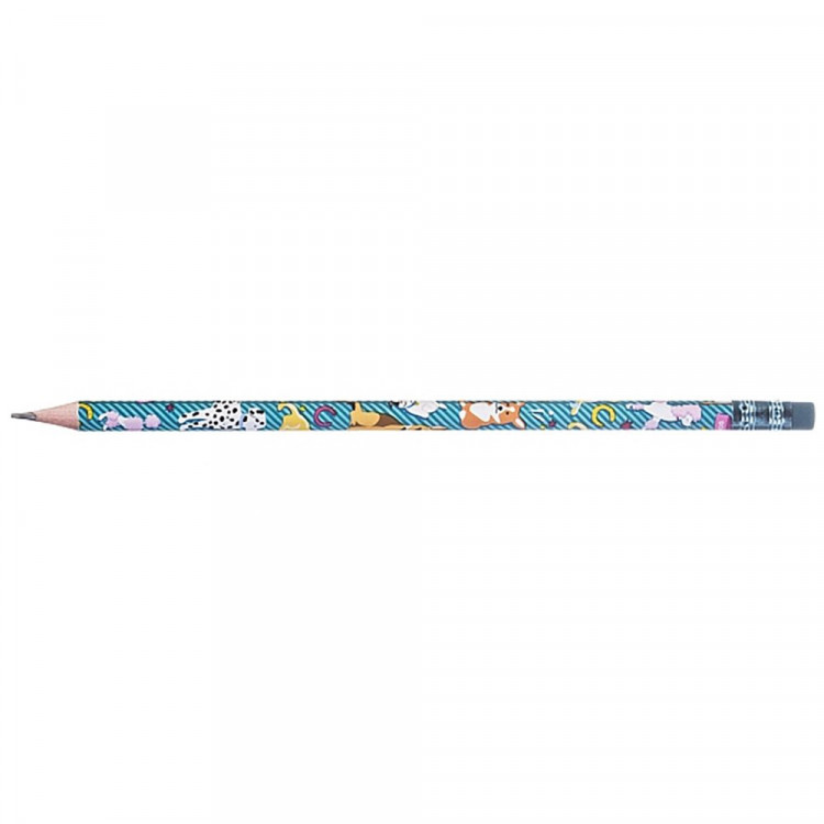 Карандаш чернографитный  Hatber с ластиком HB PetZone круглый корпус арт.	BL_079536 (Ст.72)