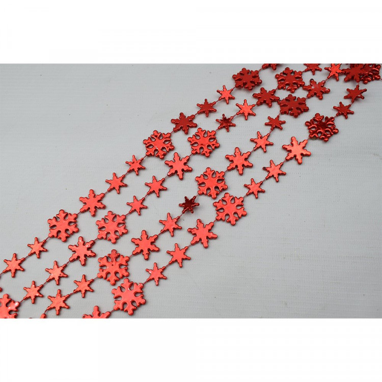 Украшение декоративное "Бусы" 200см снежинки цв.красный арт.556-236