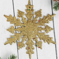 Украшение декоративное "Снежинка-яркое сияние" 02шт/набор 14см золото арт.5043534
