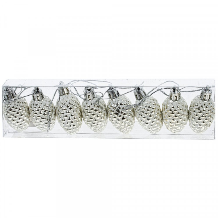 Фигурка на ёлку пластик "Шишка" 05,5см 08шт/наб. цв.белое золото арт.807899