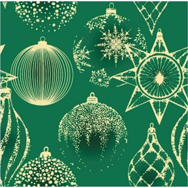 Салфетки бумажные 33*33см 3 слоя 20шт/уп. Bouquet "Золотые украшения на зелёном" арт.25124