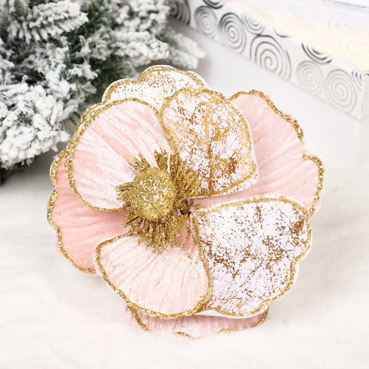 Украшение декор. "Цветок. Магнолия нежная" 15см цв.розовый/золото арт.196-0902