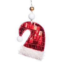 Украшение декор.подвесное текстиль/платик/дерево "Колпак" 07,5см цв.красный арт.92362